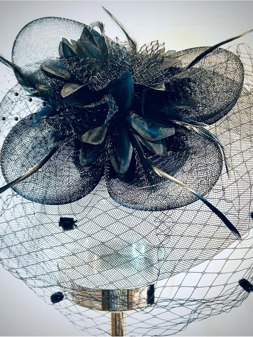 Black Feathered Veiled Fascinator Hat - Tea Parties, Kentucky Derby, Weddings